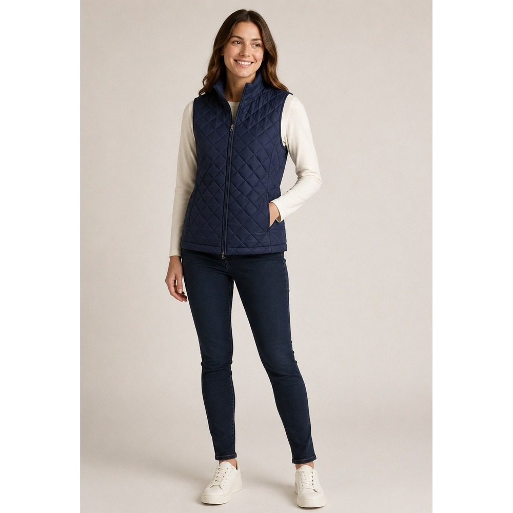 J. Jill Down Quilted Vest Womens Large Blue Full Zip Pockets Lightweight